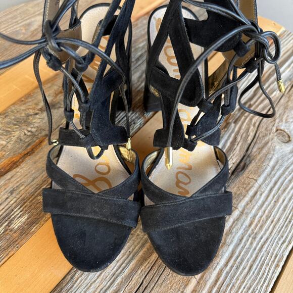 Sam Edelman Yardley black suede strappy heeled sandals - lace up - size 9.5 - Picture 3 of 8